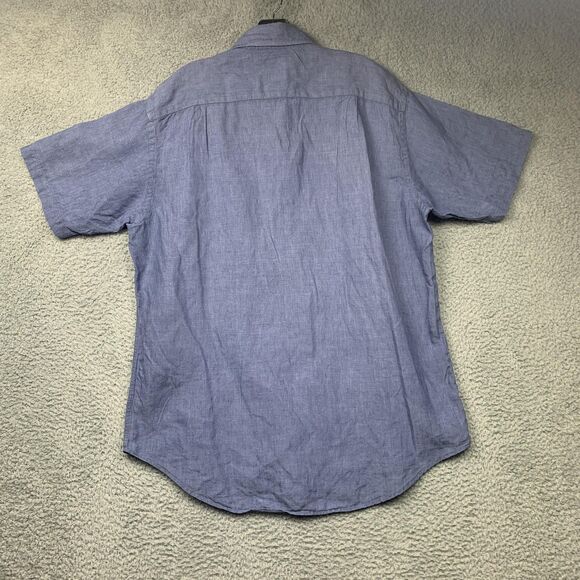 Brooks Brothers 346 Shirt Mens Medium Blue Linen Short Sleeve Button Pocket - Picture 7 of 10